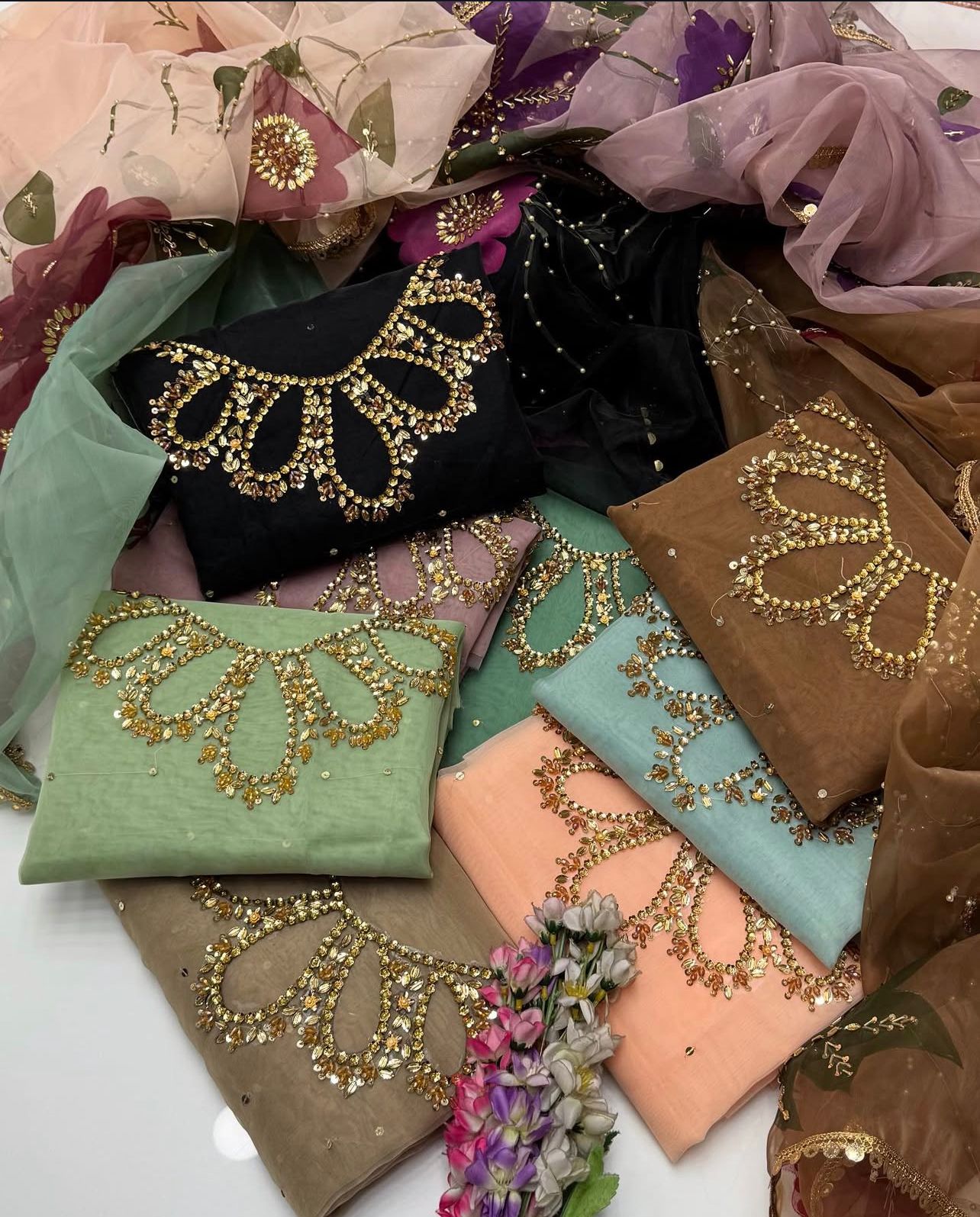 Unstitched Handwork Organza zari beads 2 pc